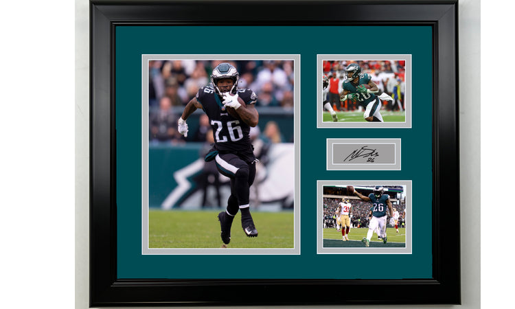 Framed Philadelphia Eagles Miles Sanders Facsimile Laser Engraved Signature Football 14x11 3 Photo Collage