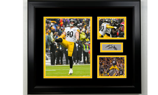 Framed T.J. Watt Pittsburgh Steelers Facsimile Laser Engraved Signature Football 14x11 3 Photo Collage