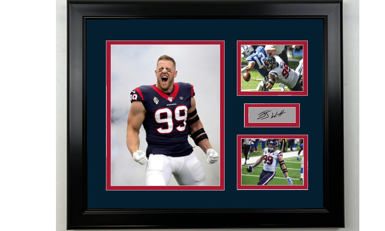 Framed J.J. Watt Houston Texans Facsimile Laser Engraved Signature Football 14x11 3 Photo Collage
